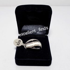 NEW Black and White Enamel Ring with Rhinestones Size 7